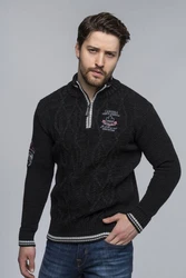 Carisma Strickpullover für Herren Troyer mit Stickerei 7804 Schwarz/Dunkelgrün/Dunkelblau/Hellblau