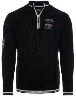 Carisma Strickpullover für Herren Troyer mit Stickerei 7804 Schwarz/Dunkelgrün/Dunkelblau/Hellblau