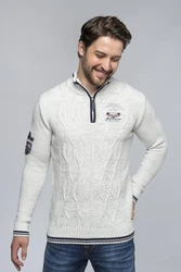 Carisma Strickpullover für Herren Troyer mit Stickerei 7804 Grau/Khaki/Hellgrau/Creme