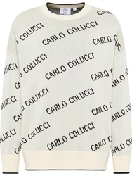 CARLO COLUCCI Rundhalspullover Daves Weiß/Creme/Grau/Beige/Gelb