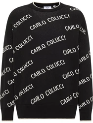 CARLO COLUCCI Rundhalspullover Daves Schwarz/Grau/Hellblau