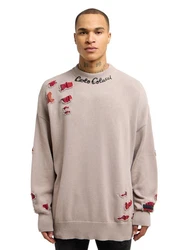 CARLO COLUCCI Rundhalspullover Dellemann Grau/Khaki/Beige/Rot/Hellgrau