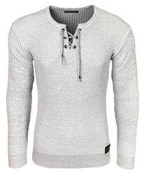 Baxboy Herren Pullover Slim Fit Rundhals Strick-Pullover Rundkragen Moderner Longsleeve (BB-52132) Grau
