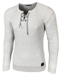 Baxboy Herren Pullover Slim Fit Rundhals Strick-Pullover Rundkragen Moderner Longsleeve (BB-52132) Grau
