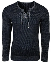 Baxboy Herren Pullover Slim Fit Rundhals Strick-Pullover Rundkragen Moderner Longsleeve (BB-52132) Schwarz