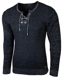 Baxboy Herren Pullover Slim Fit Rundhals Strick-Pullover Rundkragen Moderner Longsleeve (BB-52132) Schwarz