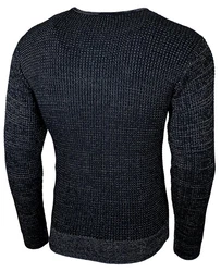 Baxboy Herren Pullover Slim Fit Rundhals Strick-Pullover Rundkragen Moderner Longsleeve (BB-52132) Schwarz