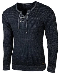 Baxboy Herren Pullover Slim Fit Rundhals Strick-Pullover Rundkragen Moderner Longsleeve (BB-52132) Schwarz