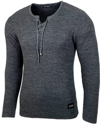 Baxboy Herren Pullover Slim Fit Rundhals Strick-Pullover Rundkragen Moderner Longsleeve (BB-52132) Dunkelblau/Dunkelgrau/Grau