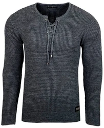 Baxboy Herren Pullover Slim Fit Rundhals Strick-Pullover Rundkragen Moderner Longsleeve (BB-52132) Dunkelblau/Dunkelgrau/Grau