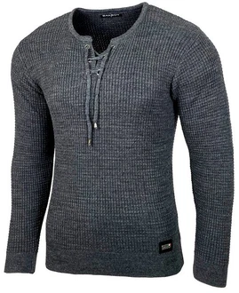 Baxboy Herren Pullover Slim Fit Rundhals Strick-Pullover Rundkragen Moderner Longsleeve (BB-52132) Dunkelblau/Dunkelgrau/Grau