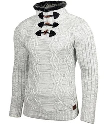 Baxboy Strickpullover Hoher Kragen Stehkragen Grau/Dunkelgrau/Weiß