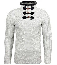 Baxboy Strickpullover Hoher Kragen Stehkragen Grau/Dunkelgrau/Weiß