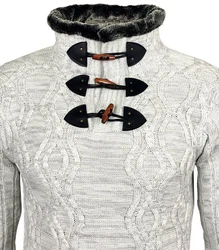 Baxboy Strickpullover Hoher Kragen Stehkragen Grau/Dunkelgrau/Weiß