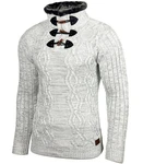 Baxboy Strickpullover Hoher Kragen Stehkragen Grau/Dunkelgrau/Weiß