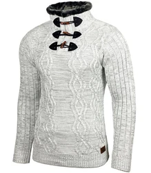 Baxboy Strickpullover Hoher Kragen Stehkragen Grau/Dunkelgrau/Weiß