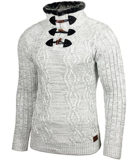 Baxboy Strickpullover Hoher Kragen Stehkragen Grau/Dunkelgrau/Weiß