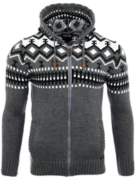 Strickpullover Herren Grobstrick Norweger Winter Strickjacke mit Kapuze RS-310 (1-tlg) Strickjacke Zipper Hoodie