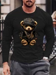 RMK Langarmshirt Herren Longsleeve Rundhals Basic Teddybr Br Braun