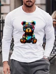 RMK Langarmshirt Herren Longsleeve Rundhals Basic Teddybr Br Braun/Mischfarben/Weiß