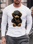 RMK Langarmshirt Herren Longsleeve Rundhals Basic Teddybr Br Braun/Weiß/Beige/Schwarz