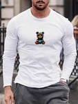 RMK Langarmshirt Herren Longsleeve Rundhals Basic Teddybr Br Weiß/Braun