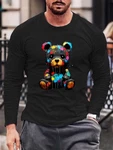 RMK Langarmshirt Herren Longsleeve Rundhals Basic Teddybr Br Braun/Schwarz/Mischfarben