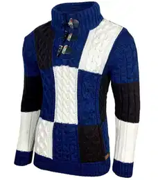 Strickpullover Herren Grobstrick Pullover Stehkragen Pulli B-51112