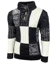 Strickpullover Herren Grobstrick Pullover Stehkragen Pulli B-51112