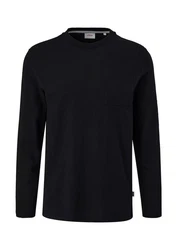 s.Oliver Longsleeve Basic mit Brusttasche Schwarz/Dunkelblau