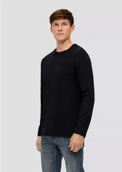 s.Oliver Longsleeve Basic mit Brusttasche Schwarz/Dunkelblau