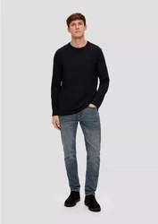 s.Oliver Longsleeve Basic mit Brusttasche Schwarz/Dunkelblau