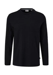 s.Oliver Longsleeve Basic mit Brusttasche Schwarz/Dunkelblau