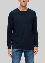 s.Oliver Longsleeve Basic mit Brusttasche Dunkelblau/Blau