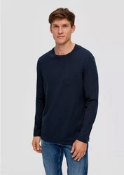 s.Oliver Longsleeve Basic mit Brusttasche Dunkelblau/Blau