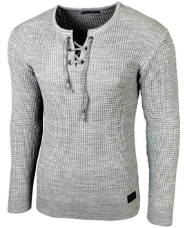Baxboy Herren Pullover Slim Fit Rundhals Strick-Pullover Rundkragen Moderner Longsleeve (BB-52132) Grau (BB-52132)