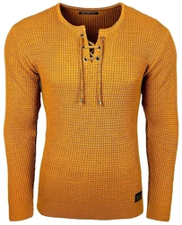 Baxboy Herren Pullover Slim Fit Rundhals Strick-Pullover Rundkragen Moderner Longsleeve (BB-52132) Gelb/Orange