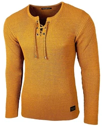 Baxboy Herren Pullover Slim Fit Rundhals Strick-Pullover Rundkragen Moderner Longsleeve (BB-52132) Gelb/Orange