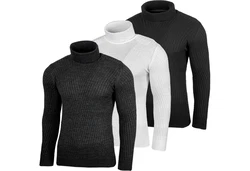 Baxboy Herren Slim Fit Rollkragenpullover Schwarz/Dunkelblau