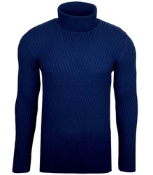 Baxboy Herren Slim Fit Rollkragenpullover Blau/Dunkelblau
