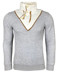 Baxboy Strickpullover Tube-Neck Stehkragen Grau/Hellgrau/Dunkelblau