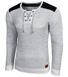 Baxboy Strickpullover V-Neck Herren Grau/Dunkelblau