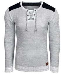 Baxboy Strickpullover V-Neck Herren Grau/Dunkelblau