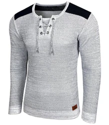 Baxboy Strickpullover V-Neck Herren Grau/Dunkelblau