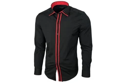 Baxboy Langarmhemd Kentkragen Slim Fit Rot/Schwarz/Dunkelrot