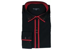 Baxboy Langarmhemd Kentkragen Slim Fit Rot/Schwarz/Dunkelrot