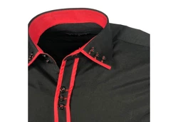 Baxboy Langarmhemd Kentkragen Slim Fit Rot/Schwarz/Dunkelrot