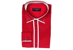 Baxboy Langarmhemd Kentkragen Slim Fit Rot/Dunkelrot