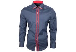 Baxboy Langarmhemd Kentkragen Slim Fit Rot/Dunkelblau/Hellblau