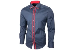 Baxboy Langarmhemd Kentkragen Slim Fit Rot/Dunkelblau/Hellblau